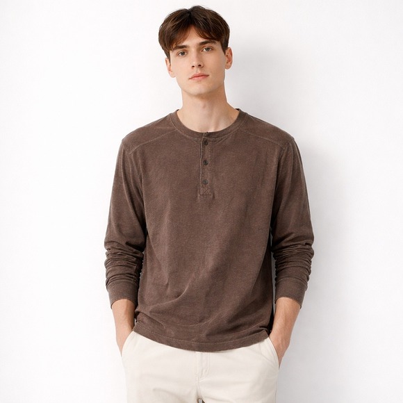 American Giant Other - NEW American Giant Mens Broken In Premium Slub Henley Shirt Large Brown USA